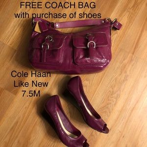 Cole Haan Magenta Low Wedge 7.5 & Free Coach Bag